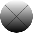 circle with a linear greyscale gradient from black at the bottom to white at the top. Two diagonal lines divide the circle into four quarters, light at top, black at bottom, dark to light and light to dark.